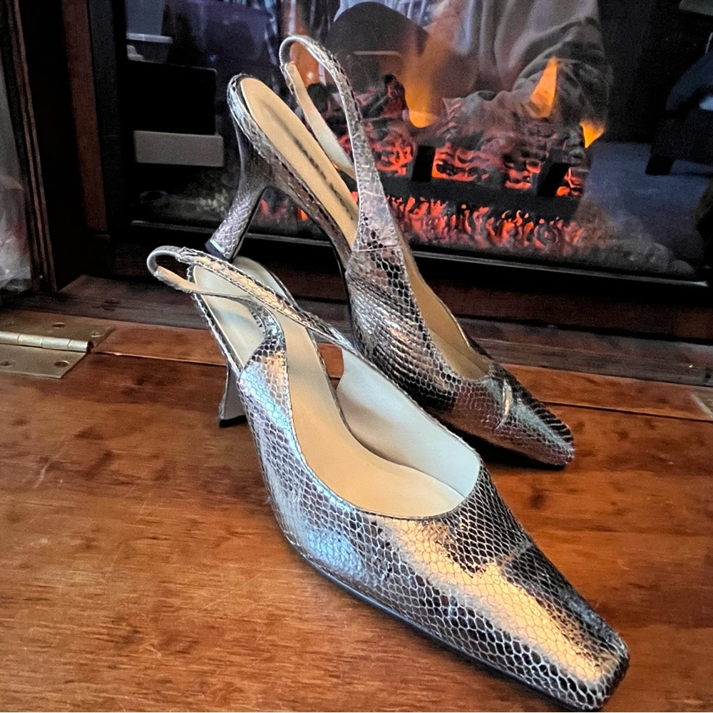Karen Scott Metallic Snakeskin-Embossed Slingback Heels – Size 8M